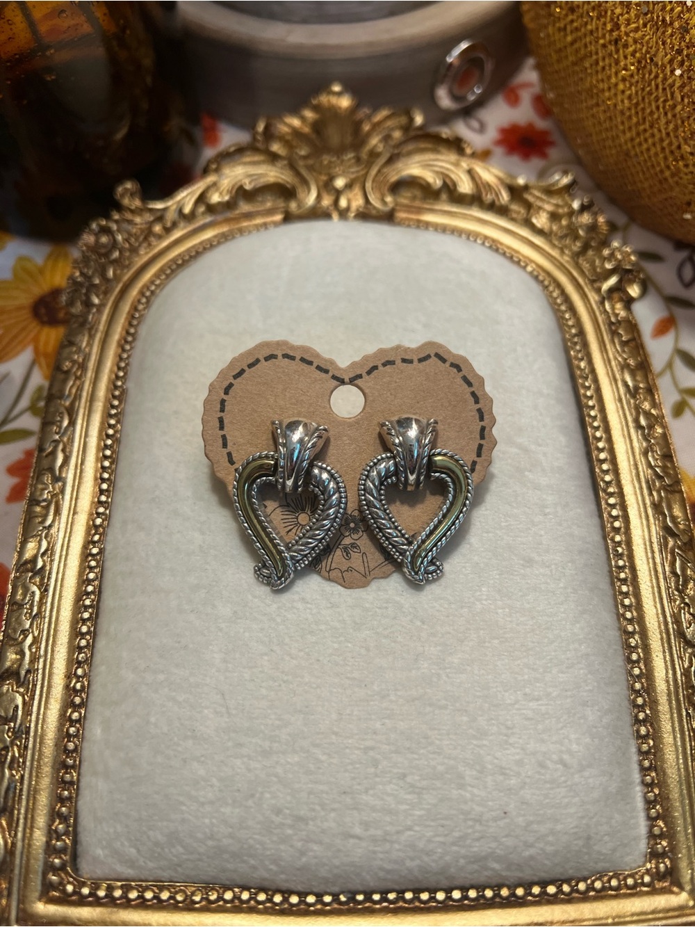 Vintage Brighton Callie Two-Tone Heart Earrings
